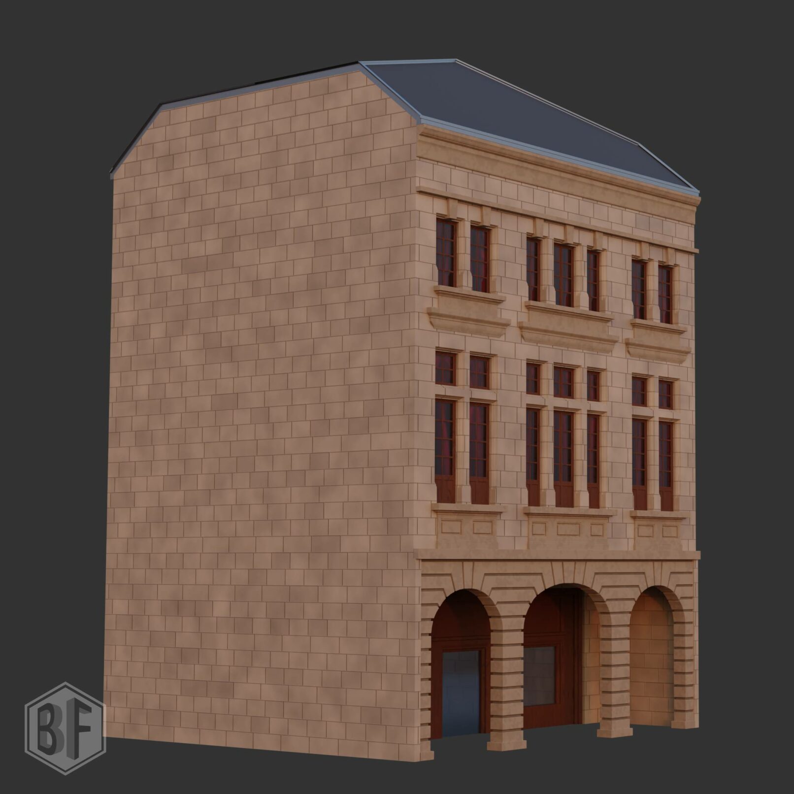 Modèle 3D d'architecture de style haussmannien.