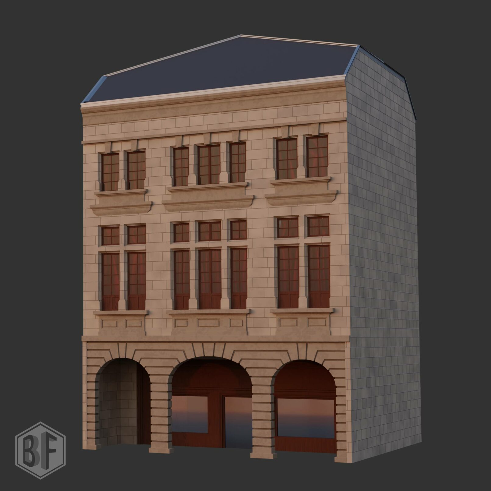 Modèle 3D d'architecture de style haussmannien.