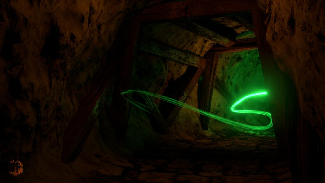 Poursuite d'un feu follet à travers les mines.