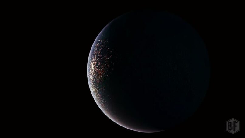 Vue spatiale d'une planète. Créée par superpositions de textures.