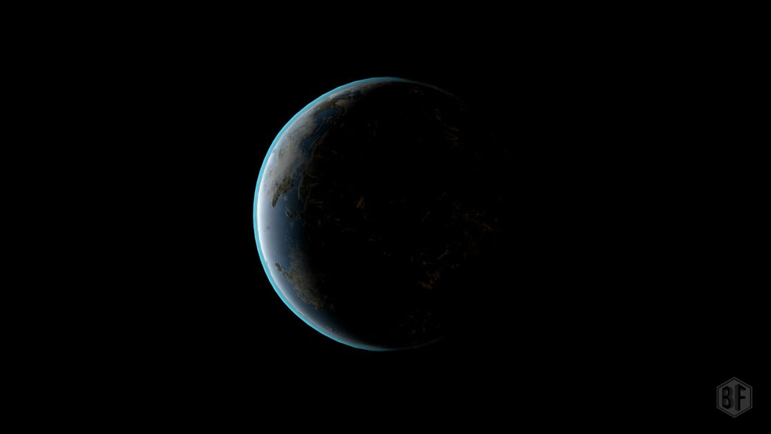 Vue spatiale d'une planète procédurale.